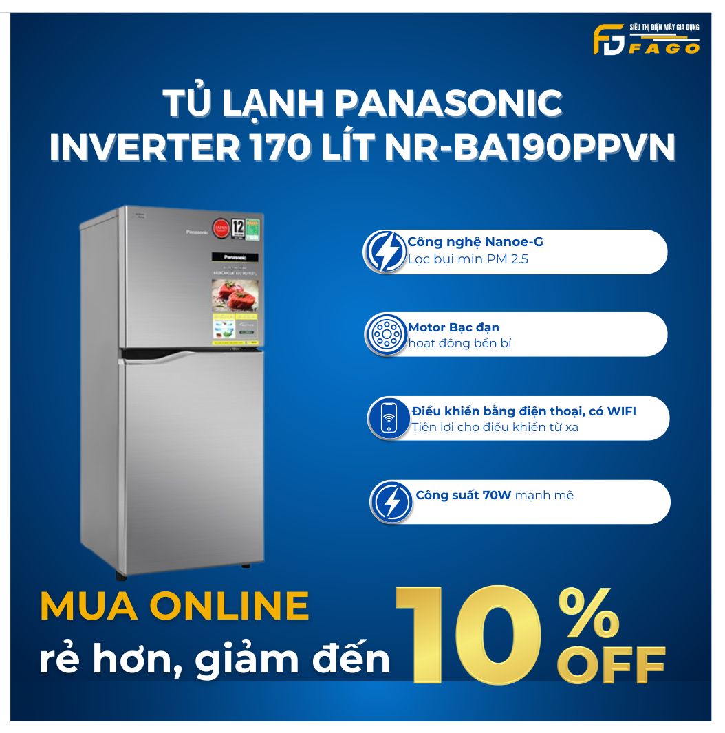 Tủ lạnh Panasonic Inverter 170 lít NR-BA190PPVN	 	