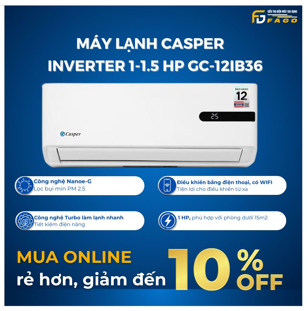Máy lạnh Casper Inverter 1-1.5 HP GC-12IB36	