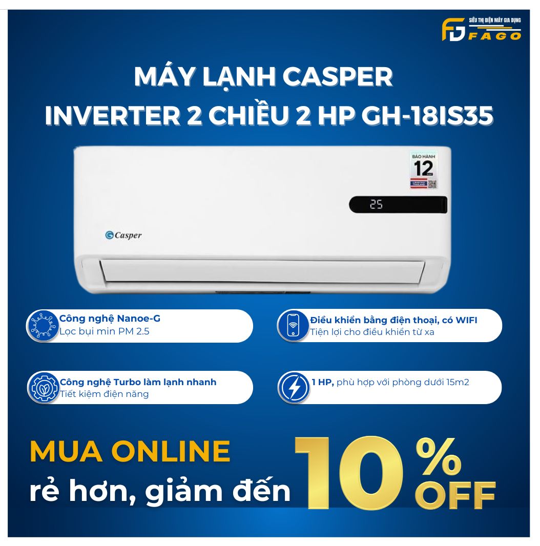 Máy lạnh Casper Inverter 2 chiều 2 HP GH-18IS35