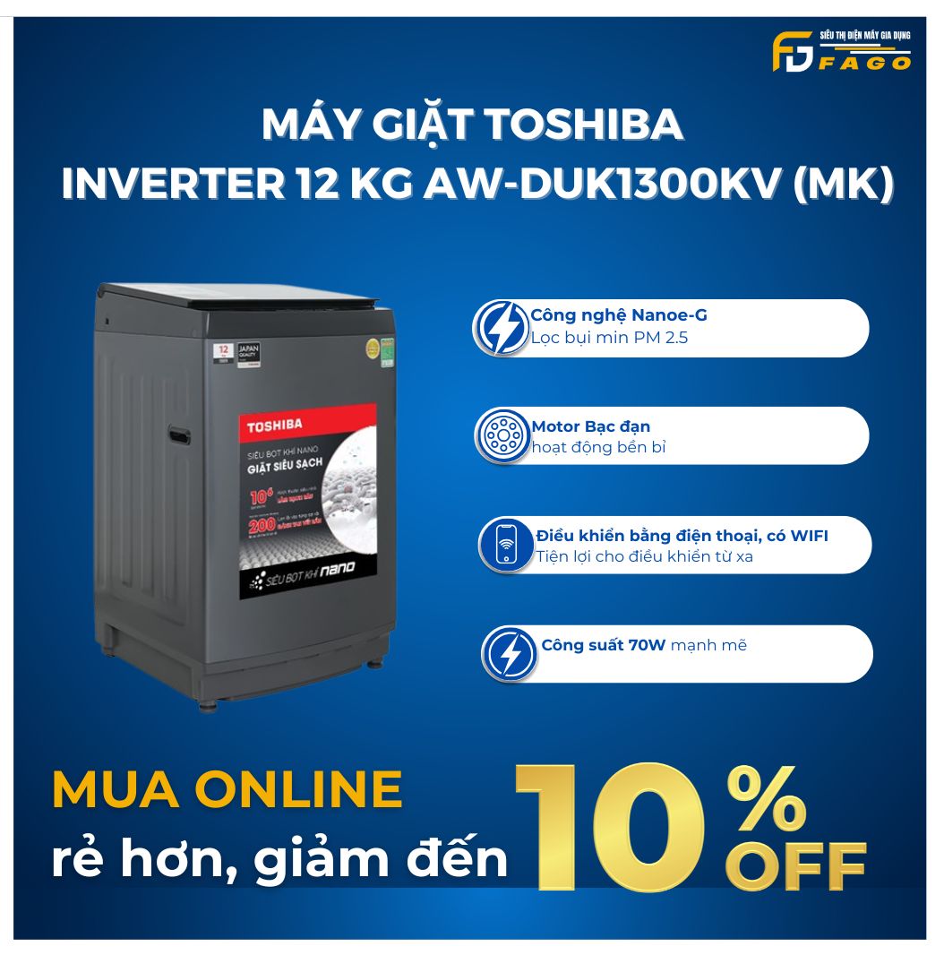 Máy giặt Toshiba Inverter 12 kg AW-DUK1300KV (MK)	 	