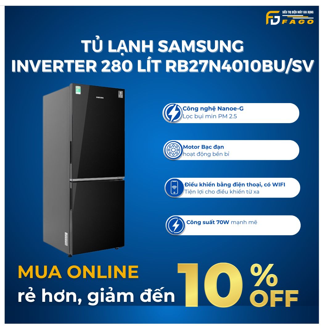 Tủ lạnh Samsung Inverter 280 lít RB27N4010BU/SV	