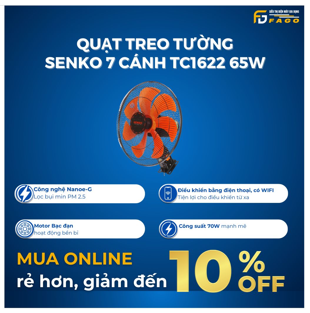 Quạt treo tường Senko 7 cánh TC1622 65W